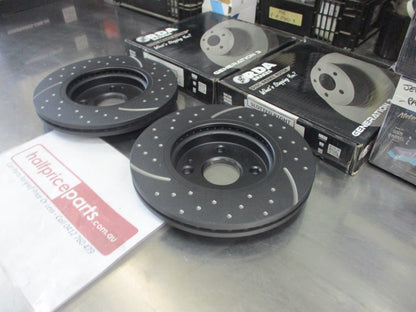 RDA Front Disc Brake Rotors (Pair) Slotted-Dimpled Suits Mazda 2/Fiat Abarth/Ford Fiesta New Part