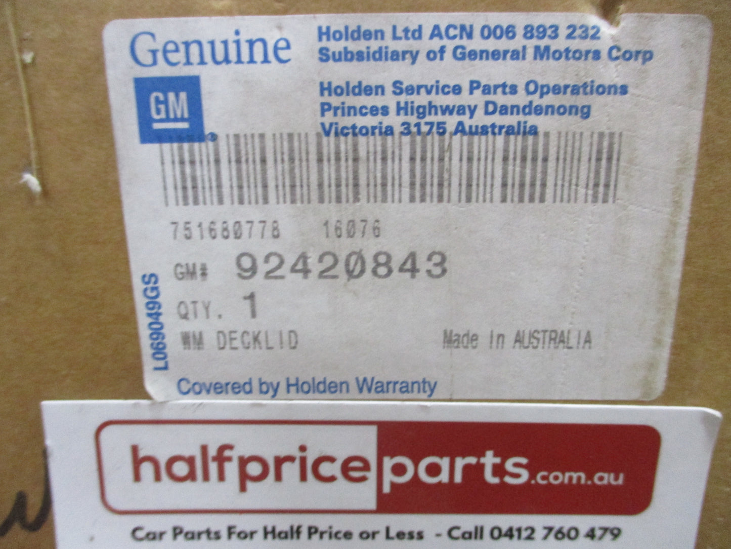 Holden WM/WN Statesman Genuine Inner Boot Lid Carpet (Grey) New Part