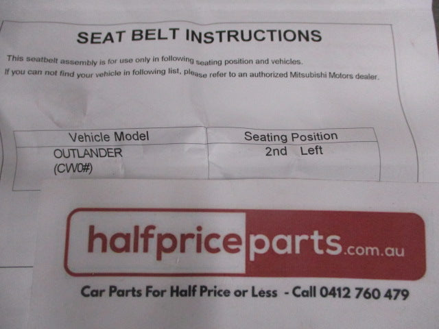 Mitsubishi Outlander Genuine 2ND Row Left Lap Shoulder Seat Belt New Part