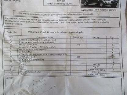Nissan D22 Navara Tow Bar Partial Fitting Kit New