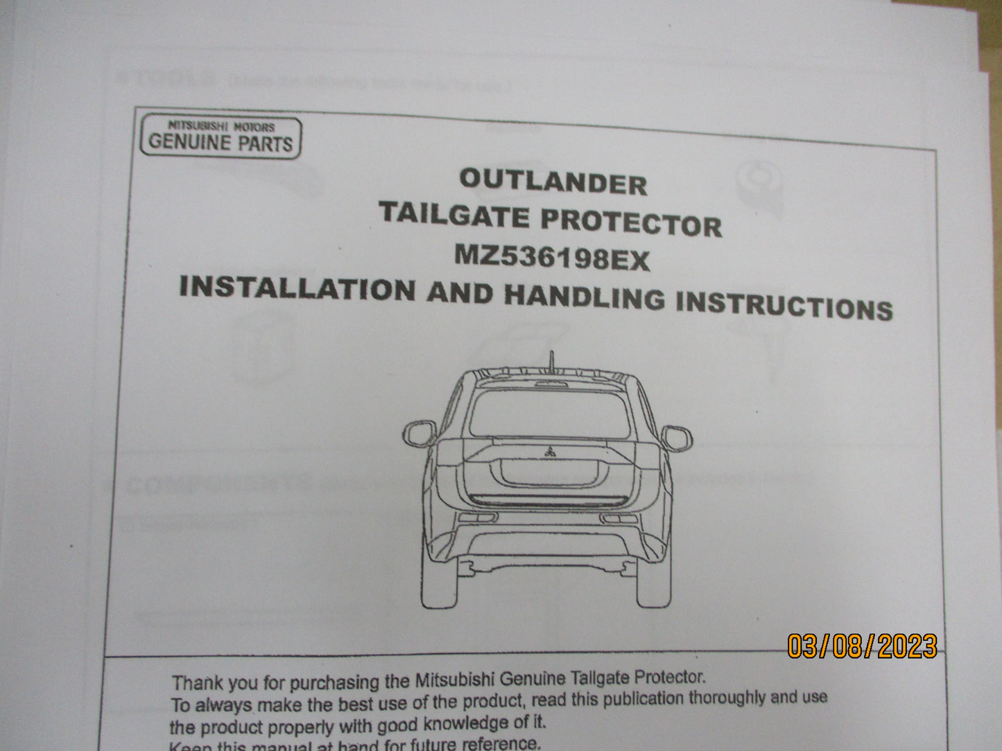 Mitsubishi Outlander Genuine Tail Gate Protector New Part