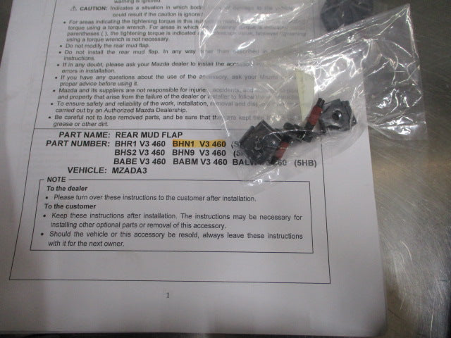 Mazda 3 Genuine Rear Mud Flap Kit With Screws New Part