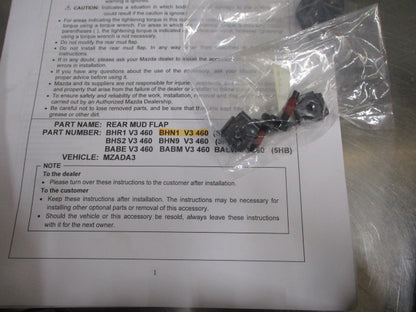 Mazda 3 Genuine Rear Mud Flap Kit With Screws New Part