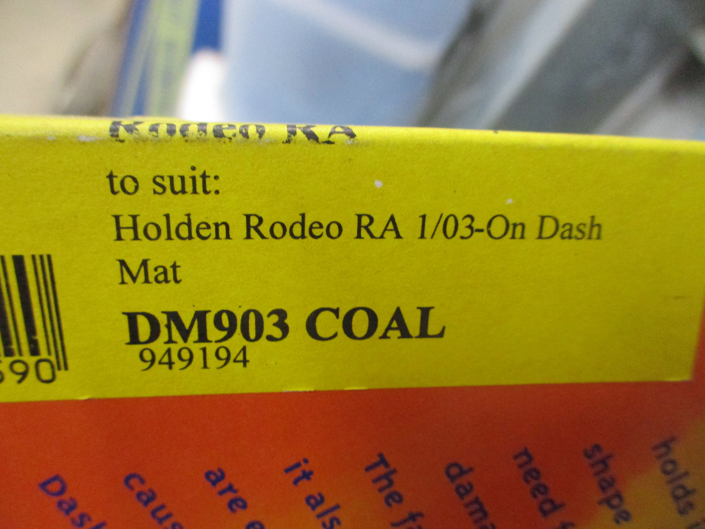 Shevron Dash Mat Coal Suits Holden RA Rodeo New Part