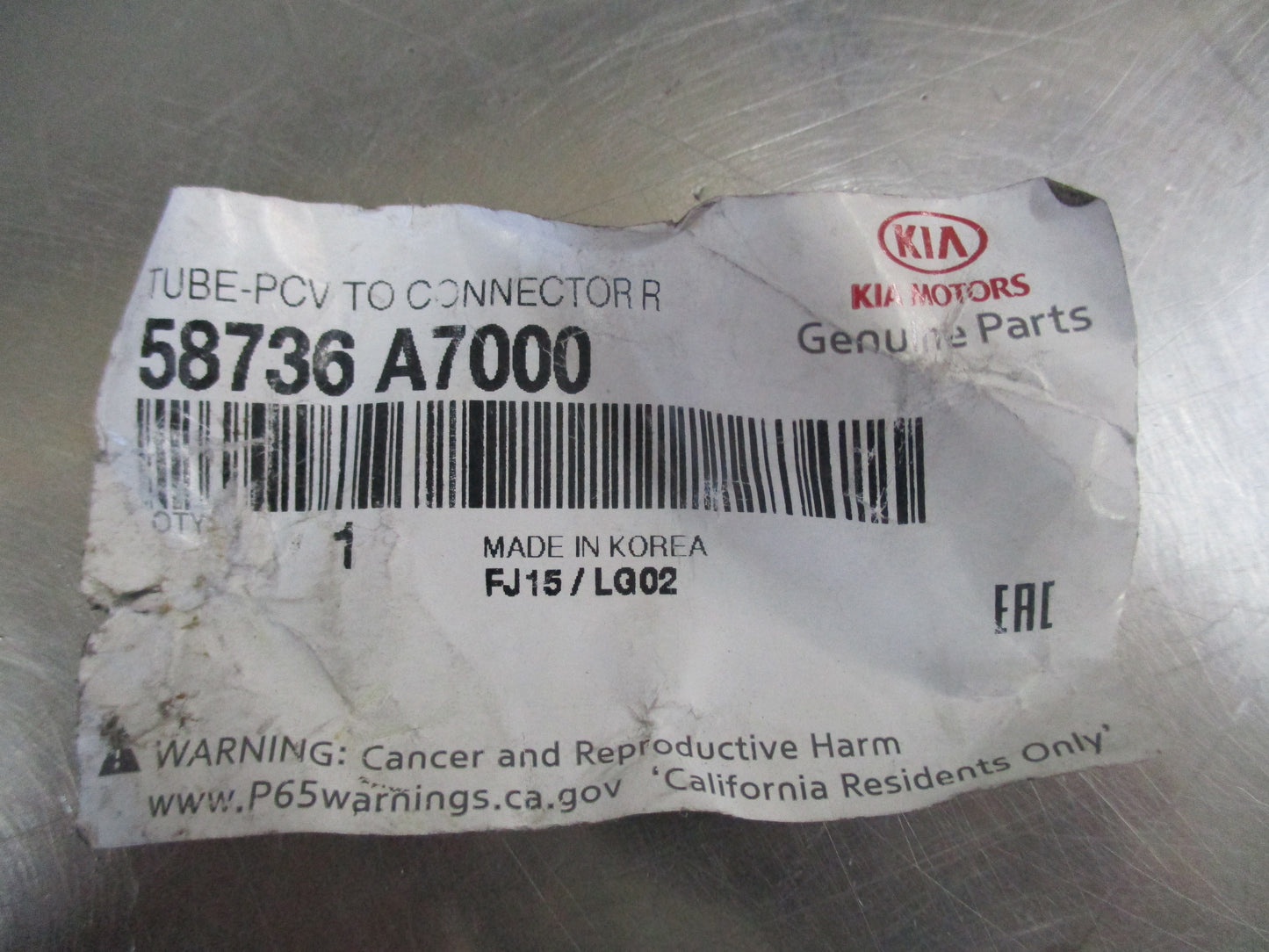 Kia Cerato Genuine Proportioning Control Valve (PCV) To Connector Rear Tube New