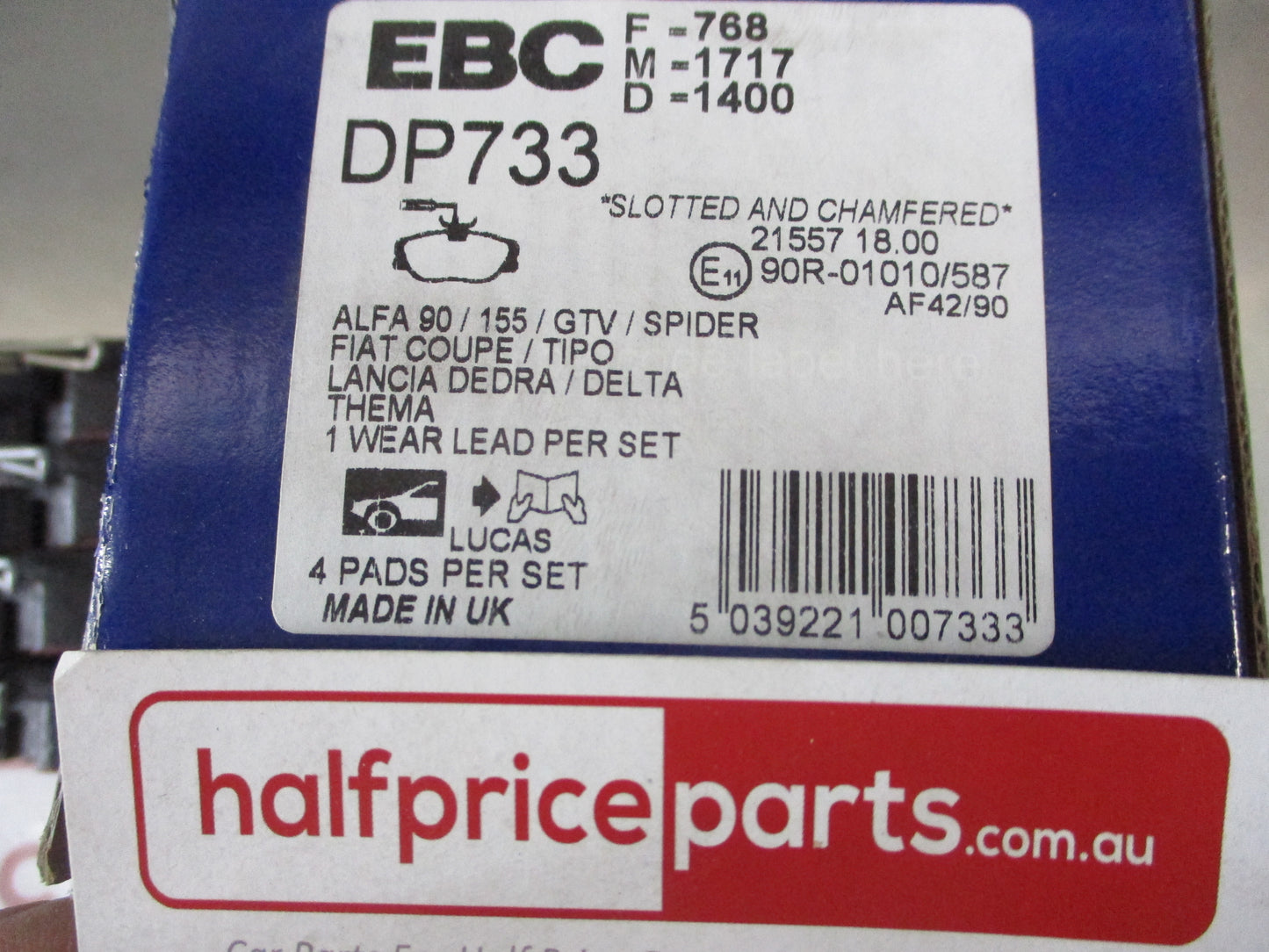 EBC Front Disc Brake Pad Set Suits Alfa 90/155/GTV/Spider/Flat Coupe/Tipo/Lancia Dedra/Delta New Part