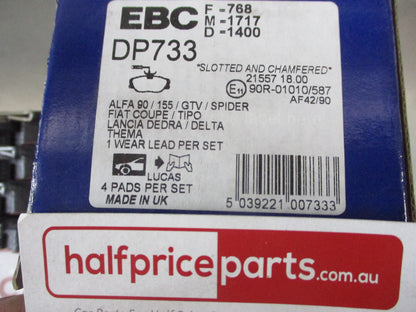 EBC Front Disc Brake Pad Set Suits Alfa 90/155/GTV/Spider/Flat Coupe/Tipo/Lancia Dedra/Delta New Part