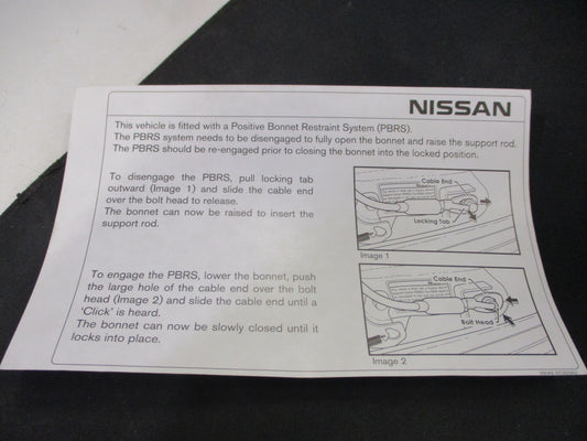 Nissan Navara Genuine (PBRS) Positive Restraint System Sticker New Part