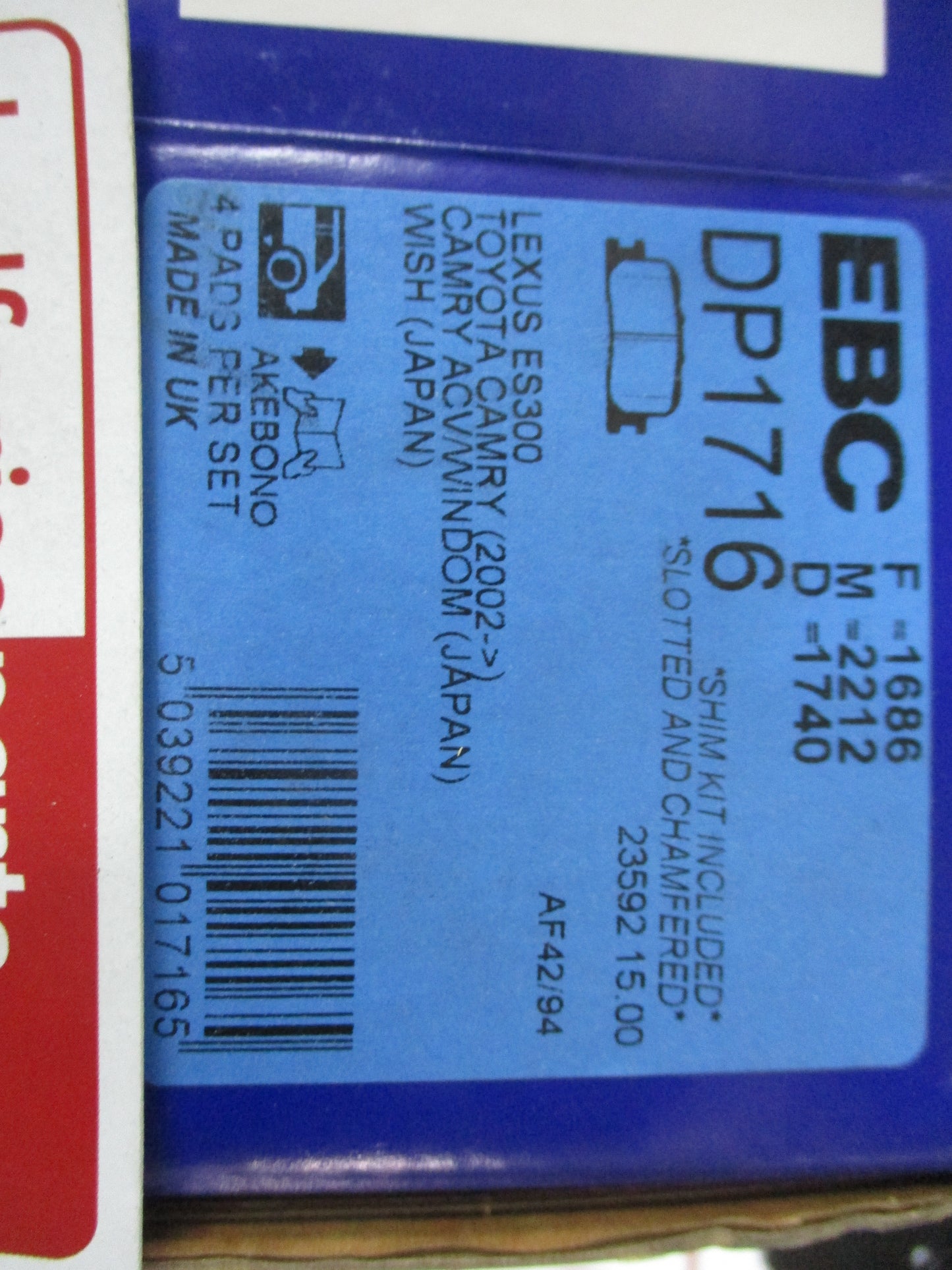 EBC Rear Disc Brake Pad Set Suits Toyota Camry XV30 Sedan New Part
