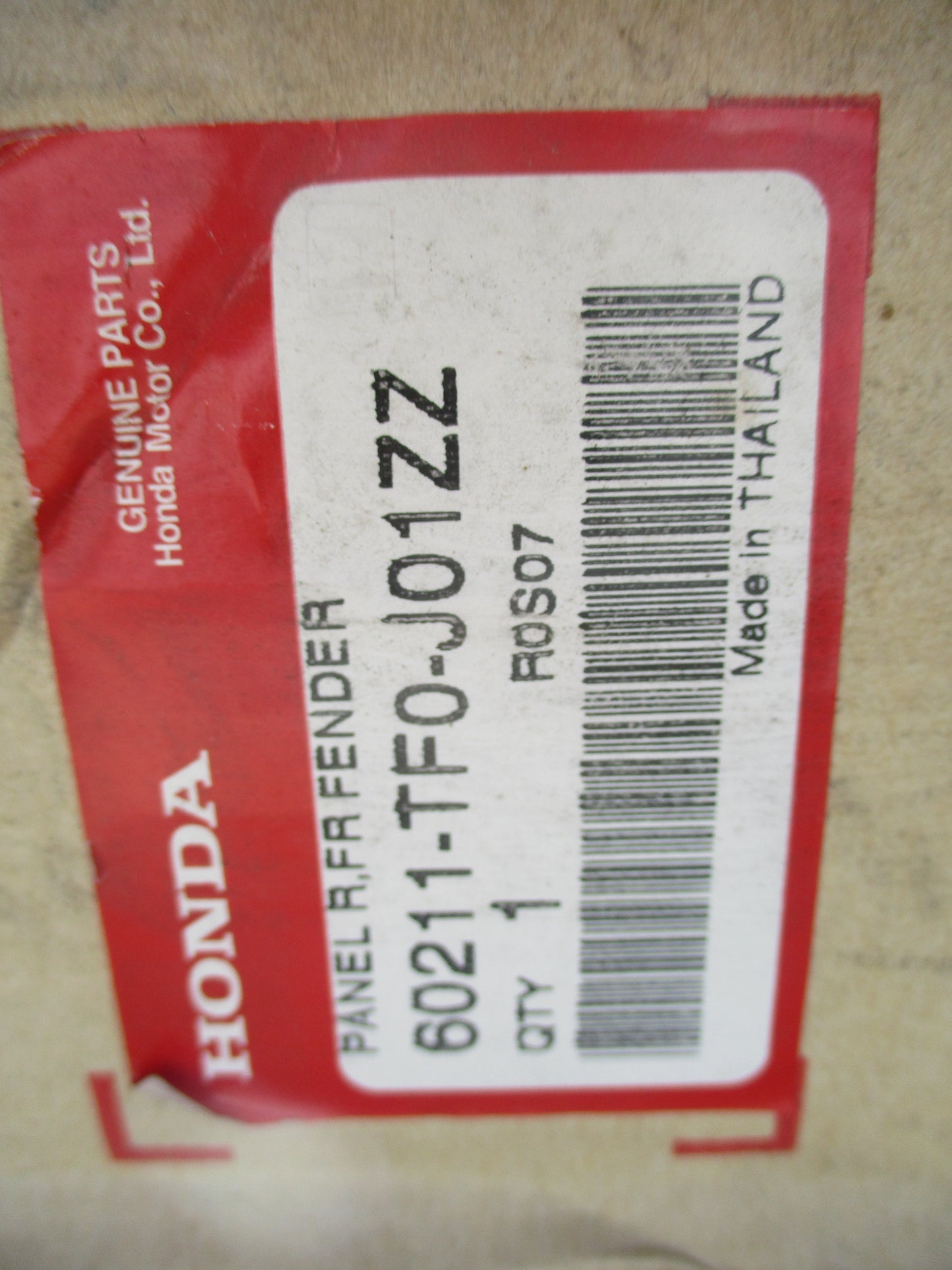 Honda Jazz Genuine Front Drivers Side Fender Panel New