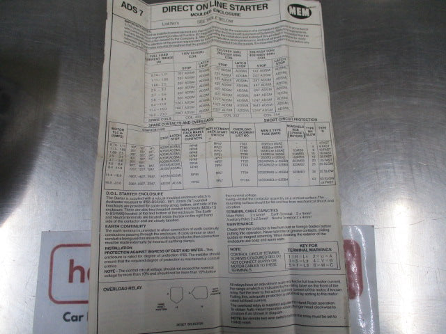 MEM DOL ADS7 Starter Switch Panel New Part