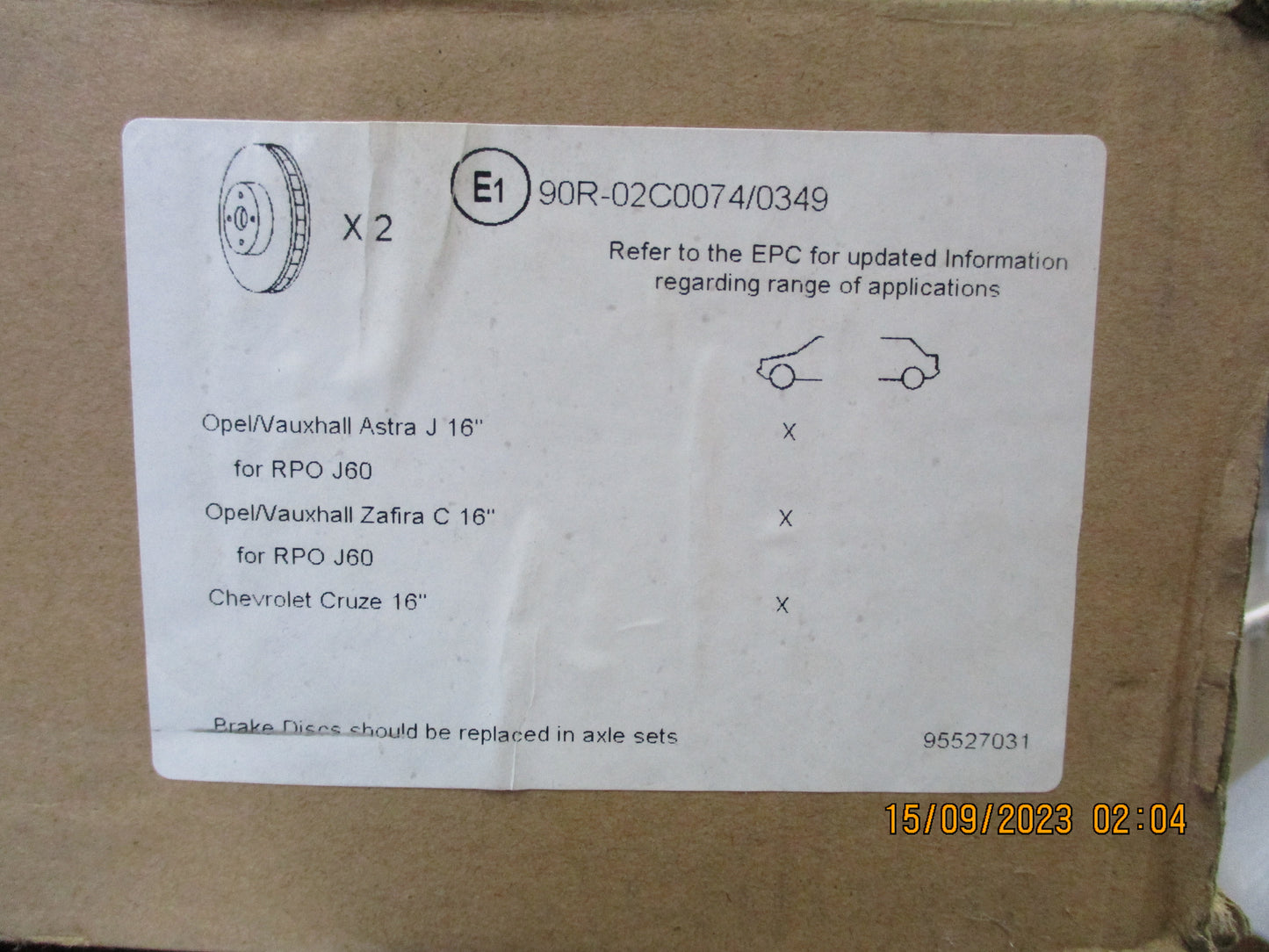 Holden Astra / Cruze Genuine Front Disc Rotors (Pair) New
