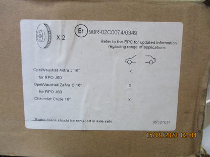 Holden Astra / Cruze Genuine Front Disc Rotors (Pair) New