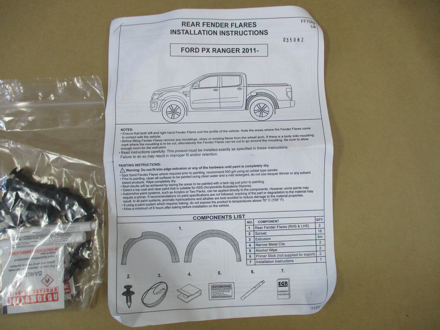 EGR Ford PX Ranger Dual Cab Rear (Only) Fender Flare Kit - Unpainted - New