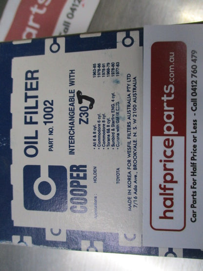 Cooper Oil Filter Suits Holden Commodore/Torana/ Corona - New Part