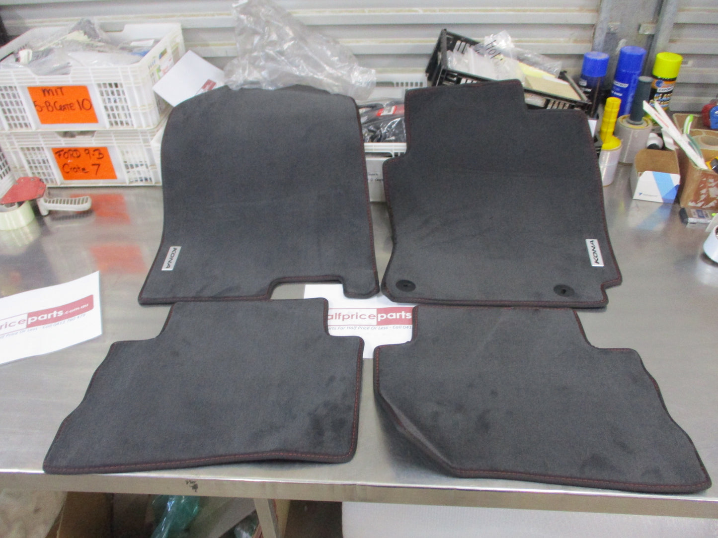 Huyndai Kona Genuine Carpet Mat Set 4 Black With Red Stitching New Part
