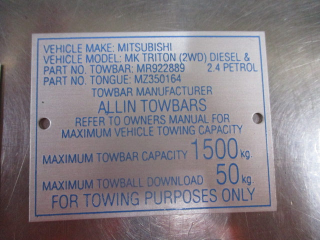 Mitsubishi MK Triton 2WD Genuine Tow Bar Tongue With Plate New Part