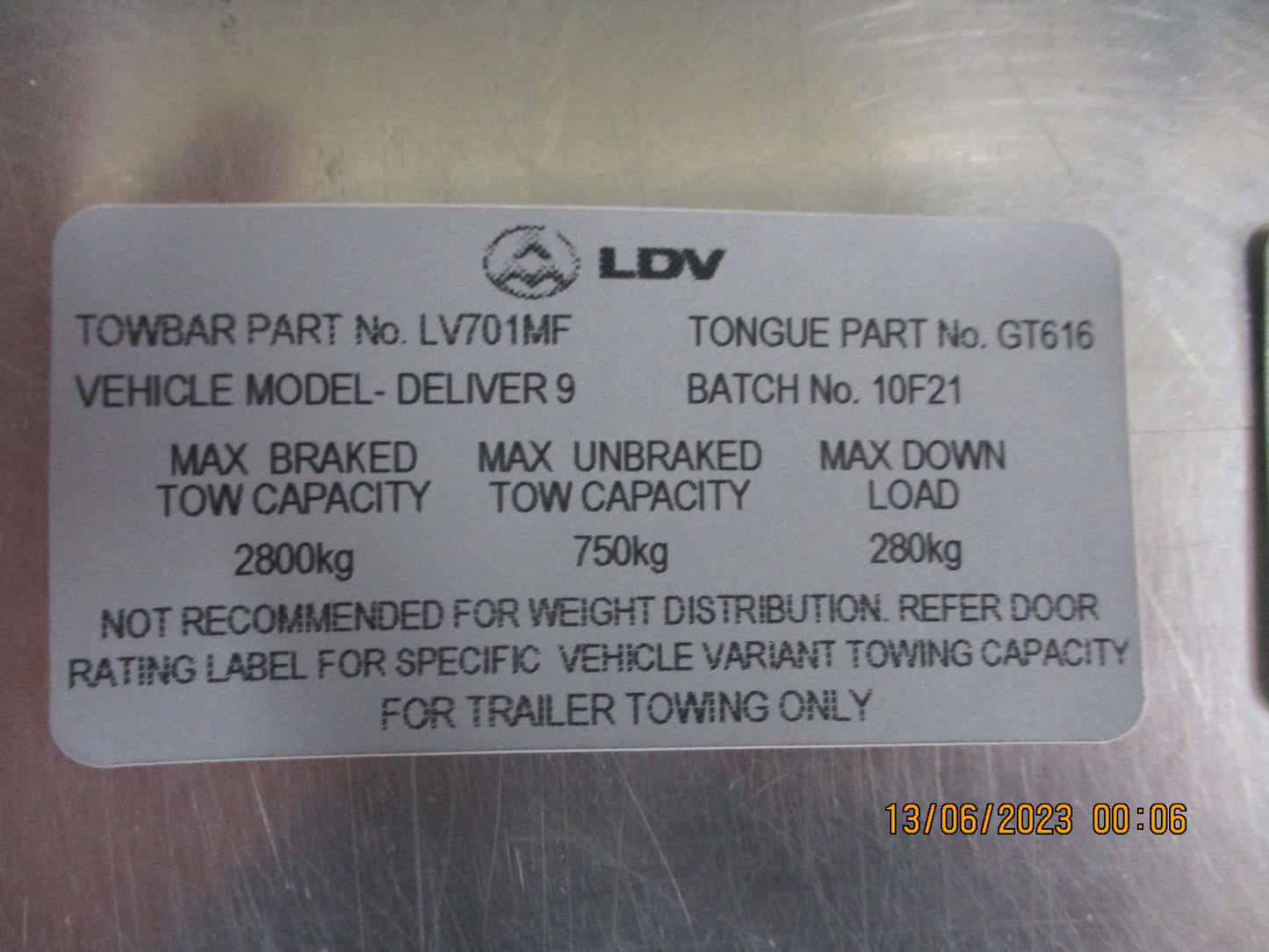 LDV Deliver 9 Van Mid Wheel Base Genuine Retrofit Tow Bar Support Bracket Kit New Part