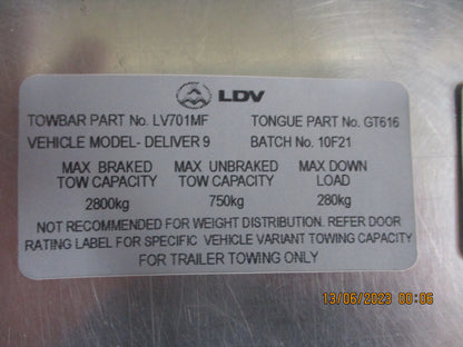 LDV Deliver 9 Van Mid Wheel Base Genuine Retrofit Tow Bar Support Bracket Kit New Part