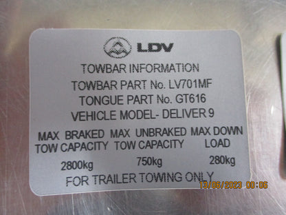 LDV Deliver 9 Van Mid Wheel Base Genuine Retrofit Tow Bar Support Bracket Kit New Part