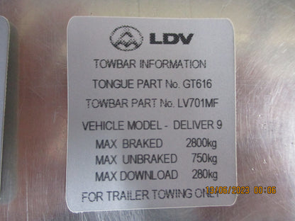 LDV Deliver 9 Van Mid Wheel Base Genuine Retrofit Tow Bar Support Bracket Kit New Part