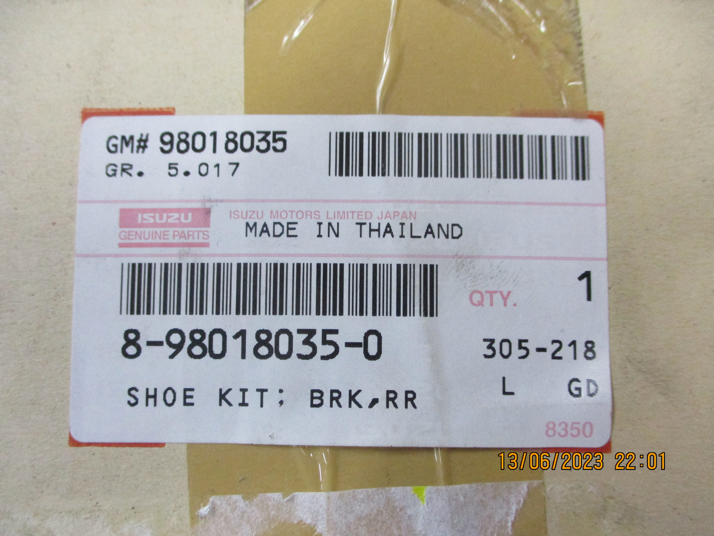 Isuzu D-Max Genuine Rear Brake Shoe Kit New Part