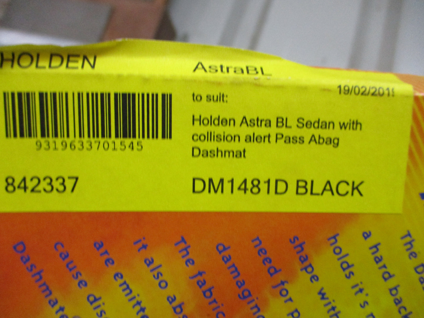 Shevron Dash Mat (Black) Suits Holden Astra BL Sedan New Part