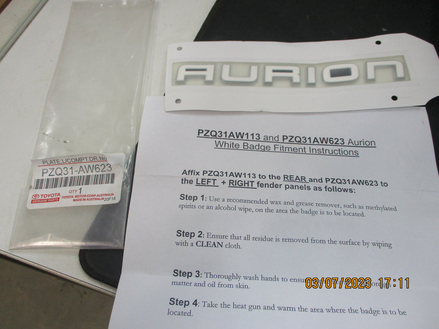 Toyota Aurion GSV40 Genuine Special Edition White Decal New Part