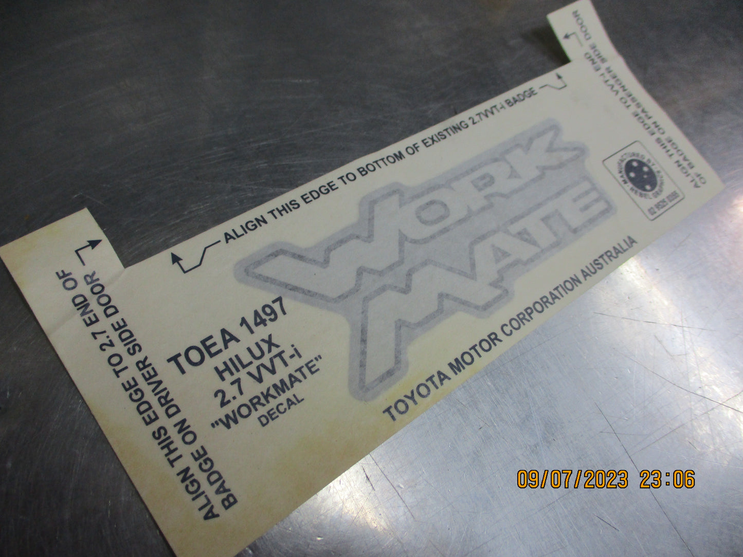 Toyota Hilux Work Mate Genuine Front Guard Decal New Part