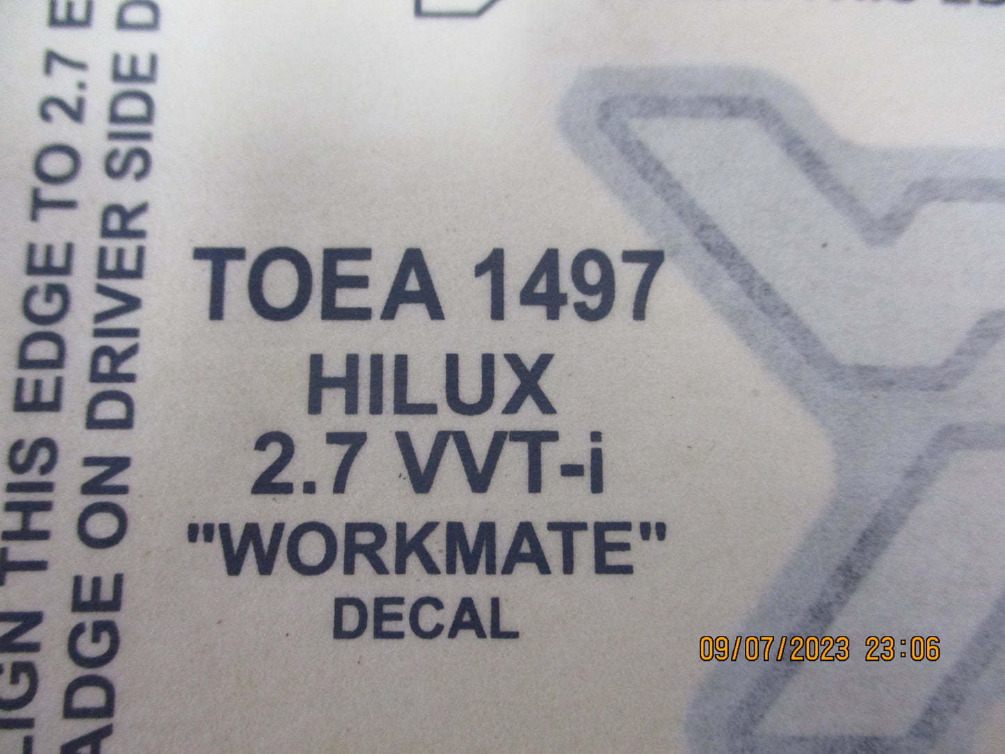 Toyota Hilux Work Mate Genuine Front Guard Decal New Part