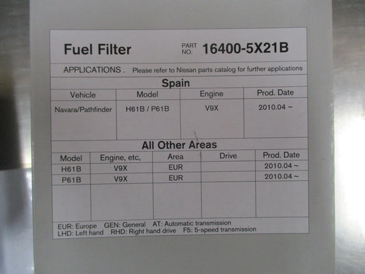 Nissan Navara D40 / Pathfinder Genuine Spanish Built V9X Diesel Filter New Part