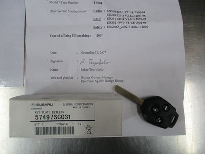 Subaru Forester Genuine 3 Button Key / Transponder New Part