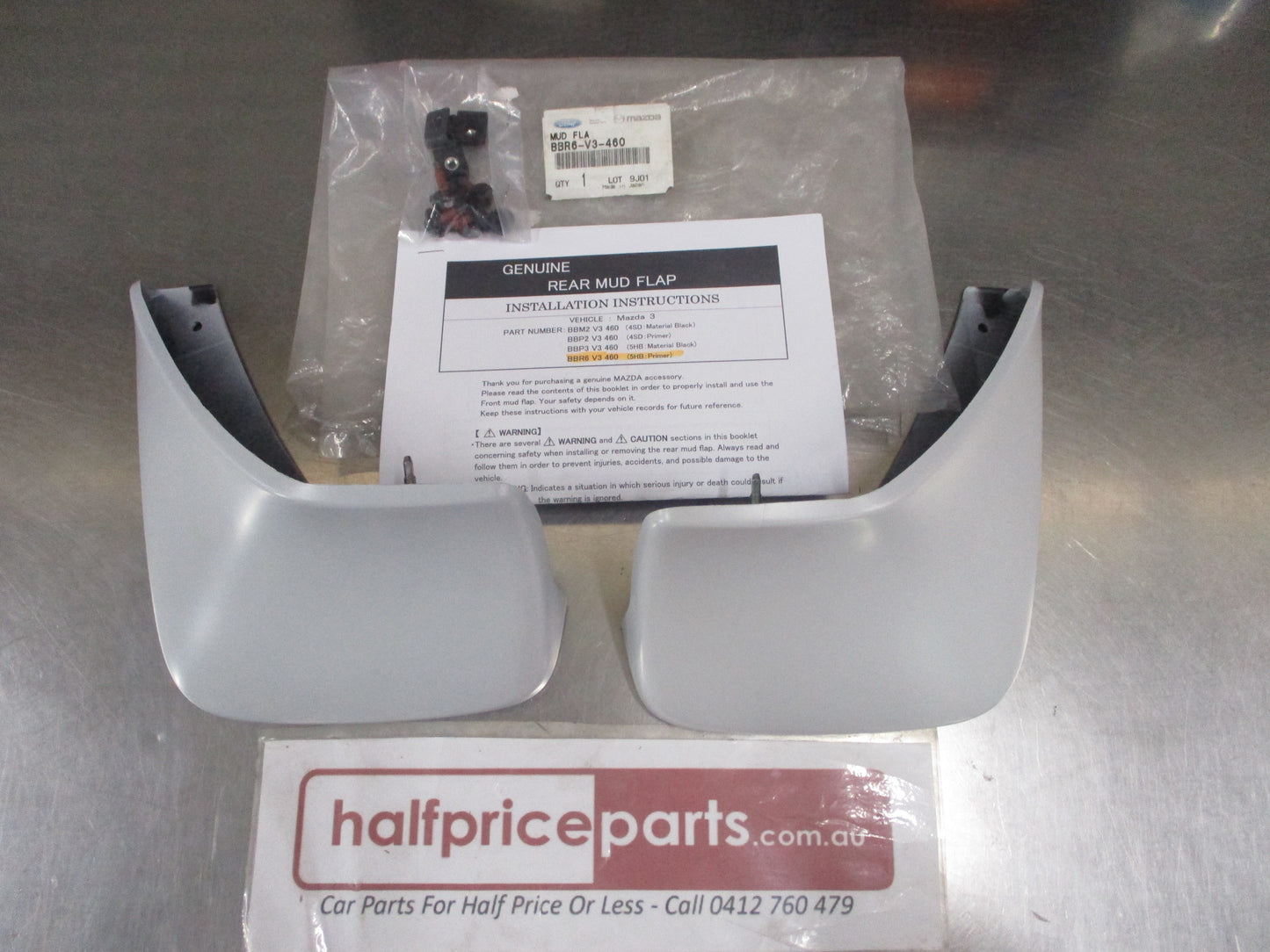 Mazda 3 Genuine Rear Mud Flap Set (In Primer) With Instructions Kit  New Part