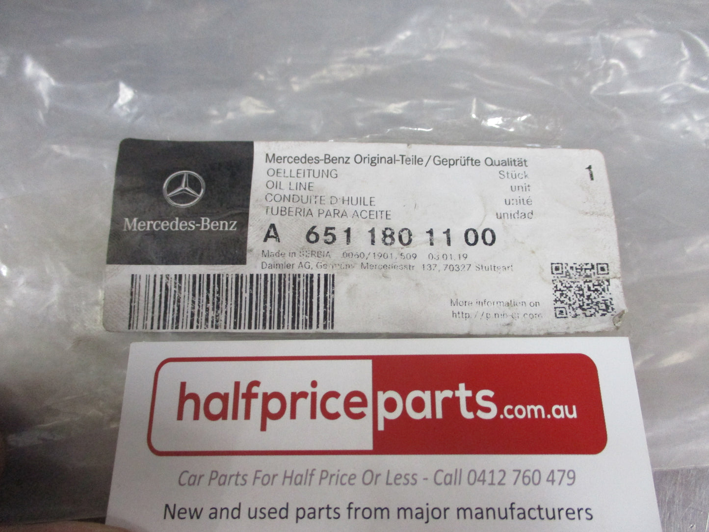 Mercedes Benz W910 Sprinter Genuine Oil Feed Pipe New Part