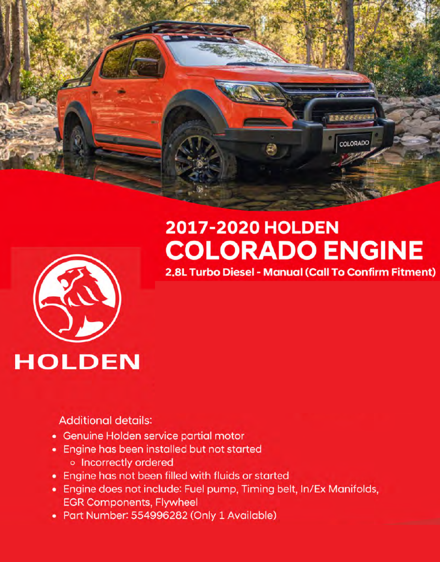 Holden RG Colorado 2.8Ltr Turbo Diesel Genuine Long Block Engine New Part