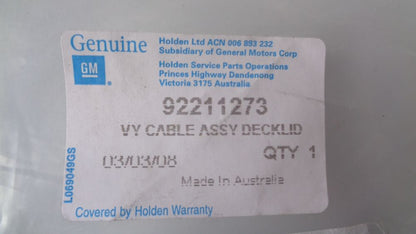 Holden VY-VZ Genuine Boot release (Emergency ) cable assy new part