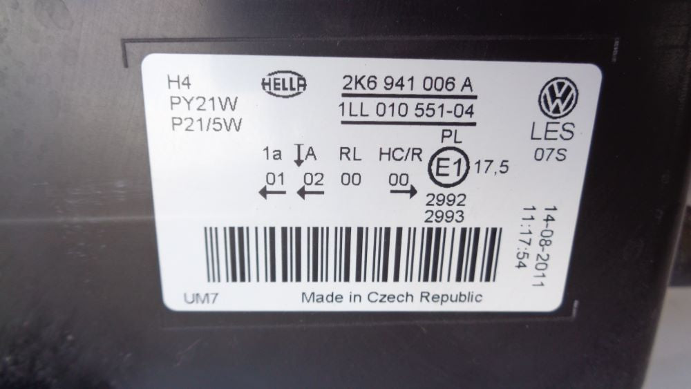 VW Caddy Genuine Right Hand Front Headlight (Drivers) Used Part VGC