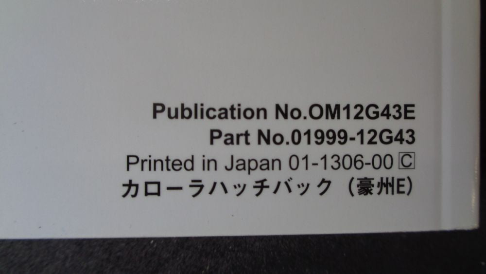 Toyota Corolla Genuine Owners Manual New Part