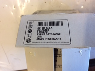 VW/Audi/Porsche Genuine Oil Filter New Part