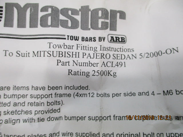 Towmaster Heavy Duty Class 4 Tow Bar Kit Suits Mitsubishi Pajero NM-NP New Part