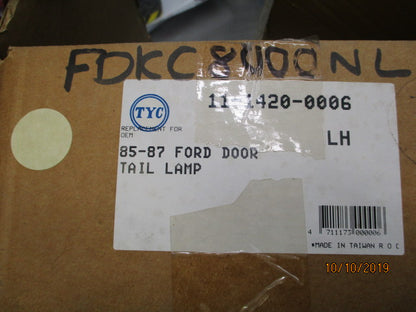 TYC Left Hand Rear Tail Light Suits Ford KC Laser Hatch New Part.