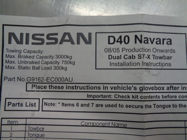 Nissan D40 Navara Genuine Tow Bar Bolt Kit New Part