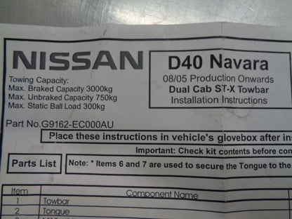 Nissan D40 Navara Genuine Tow Bar Bolt Kit New Part