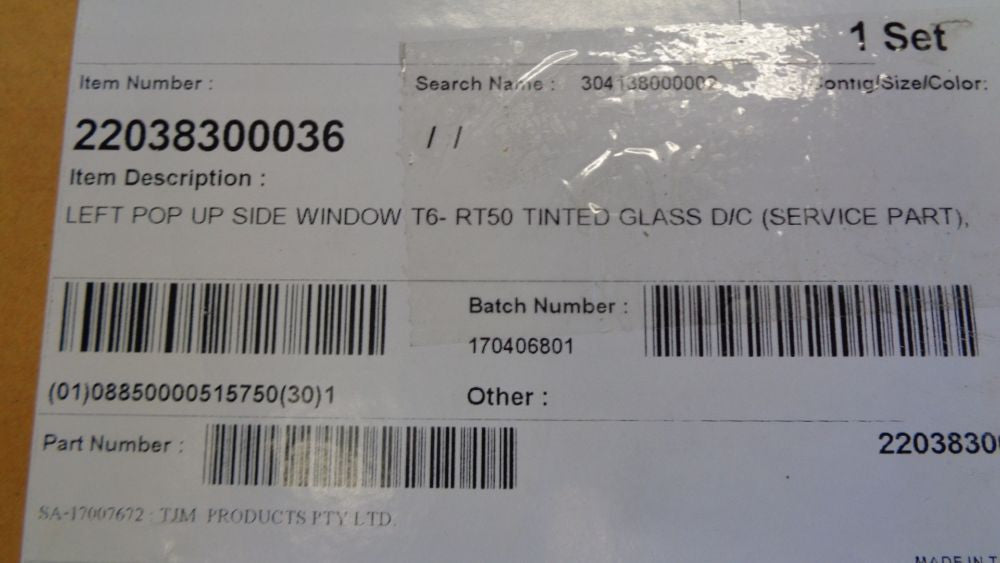 TJM CANOPY LEFT HAND TILT WINDOW FRAME NEW PART