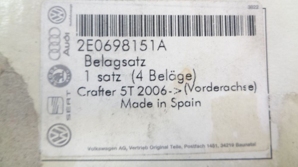 VW Crafter-Mercedes-Benz Sprinter Genuine Front Brake Pad Set New Part