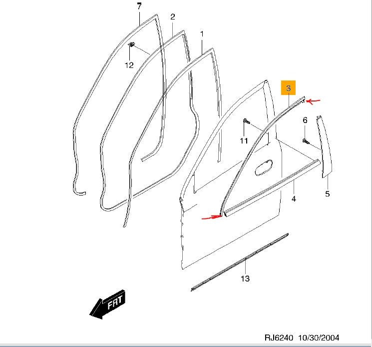 Daewoo Nubira Genuine Right (Driver) Front Door Upper Weatherstrip New Part