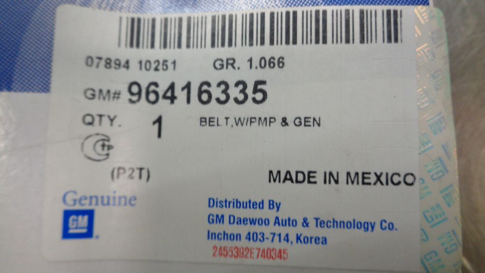 Holden Barina Spark MJ Genuine Water Pump & Alternator V Belt New Part