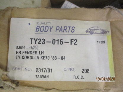 Tong Yang Left Hand Front Guard Suits Toyota Corolla KE70/AE71 New Part