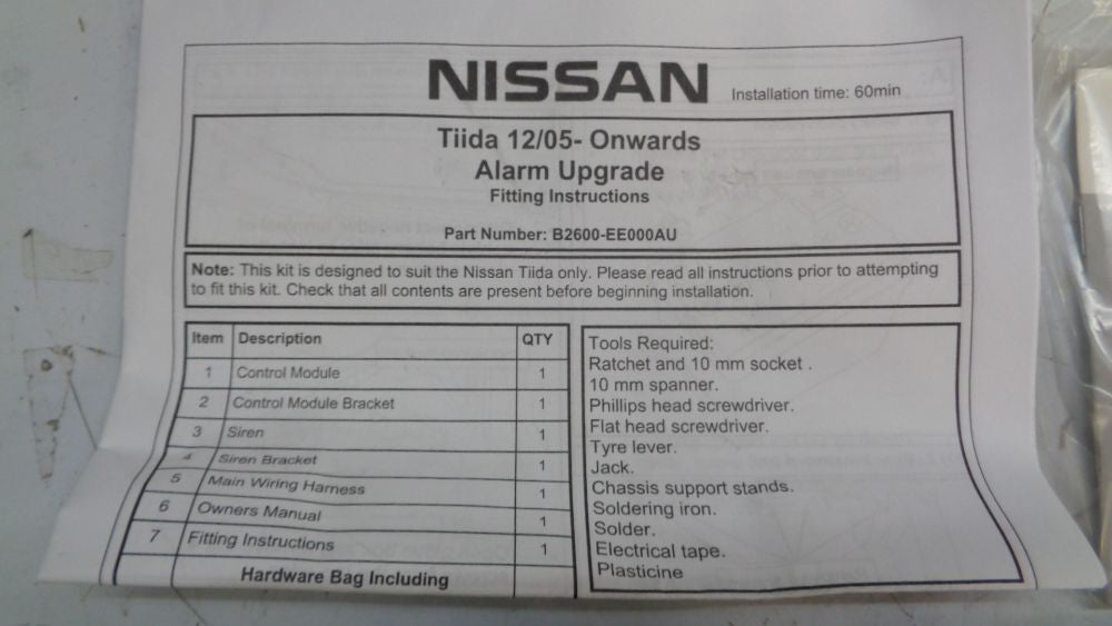 Nissan Tiida SC11-C11 Genuine Alarm Upgrade Kit New Part