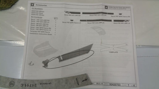 Holden VF SS Commodore Sedan Genuine Factory Decal Kit (Black) New Part